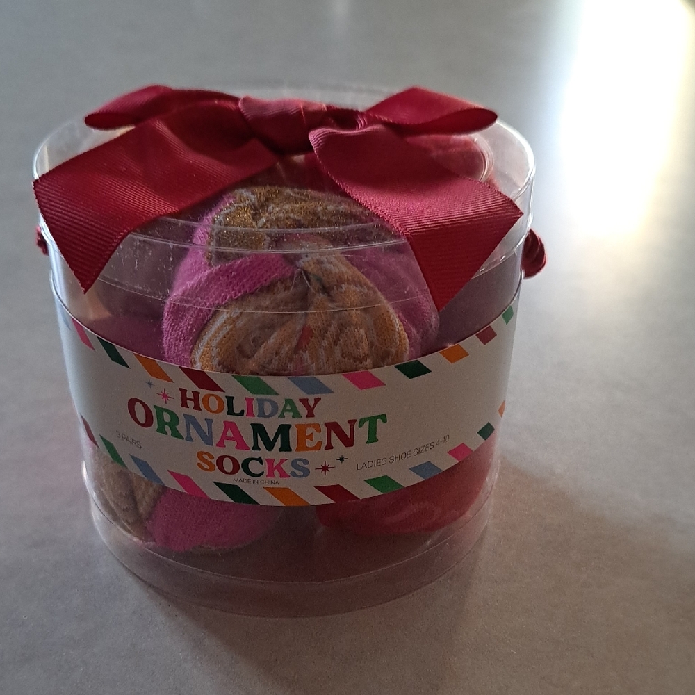 Holiday Ornament Socks 3 Pair (Gingerbread, Candy Cane, Lace Hearts) NWT